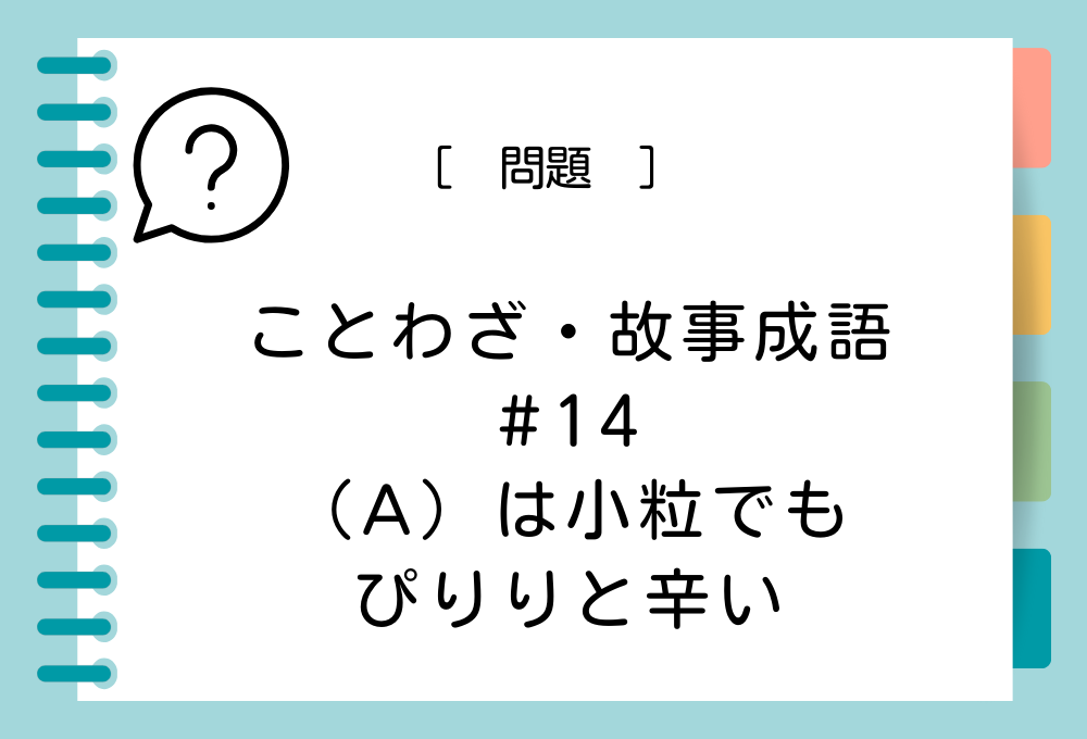 ことわざ・故事成語クイズ#14「（A）は小粒でもぴりりと辛い」（A）に入る言葉は？